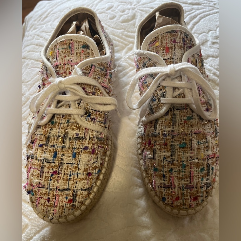 Anthropology Lace Up Tweed Espadrille Shoes